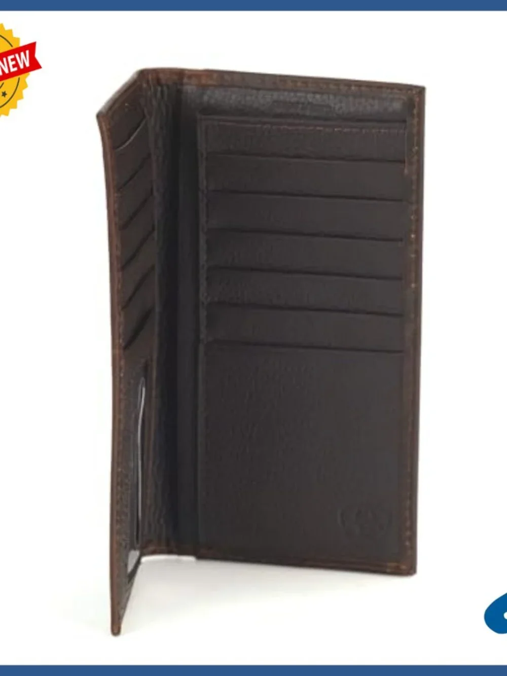 Genuine Leather Bi-Fold Wallet with ID Window and Checkbook Holder